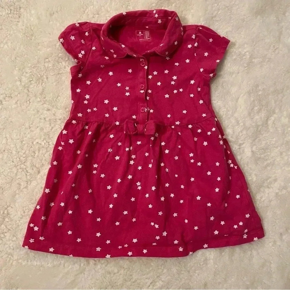 GAP 18-24 months pink star shirt sleeve dress with button and bow details - Picture 1 of 4
